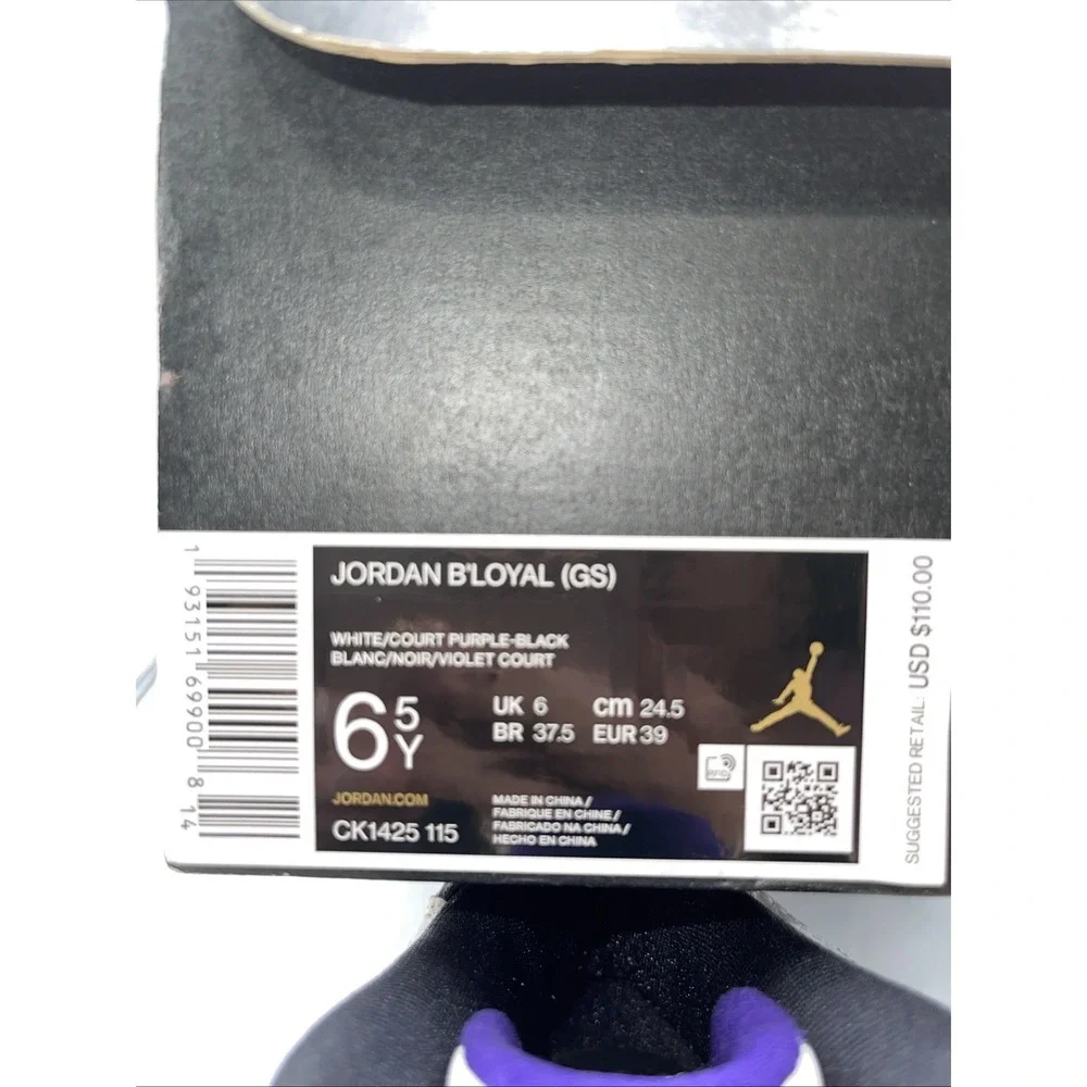 Nike‎ Air Jordan B'Loyal GS Sneakers Youth 6.5Y White Black Purple CK1425-115